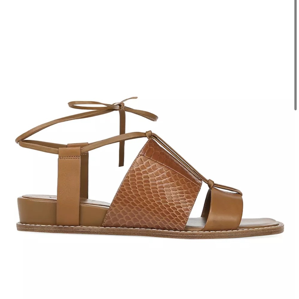 Vince Forster Leather & Watersnake Ankle-Wrap Sandals. Size 9. Dust bag incl.
